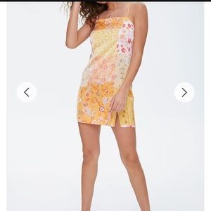 Floral Vented-Hem Satin Dress